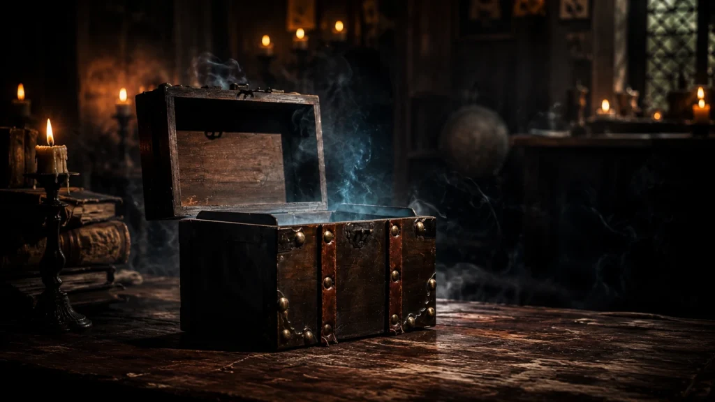 Dybbuk box in a candlelit study linked to Jewish folklore and haunted object stories