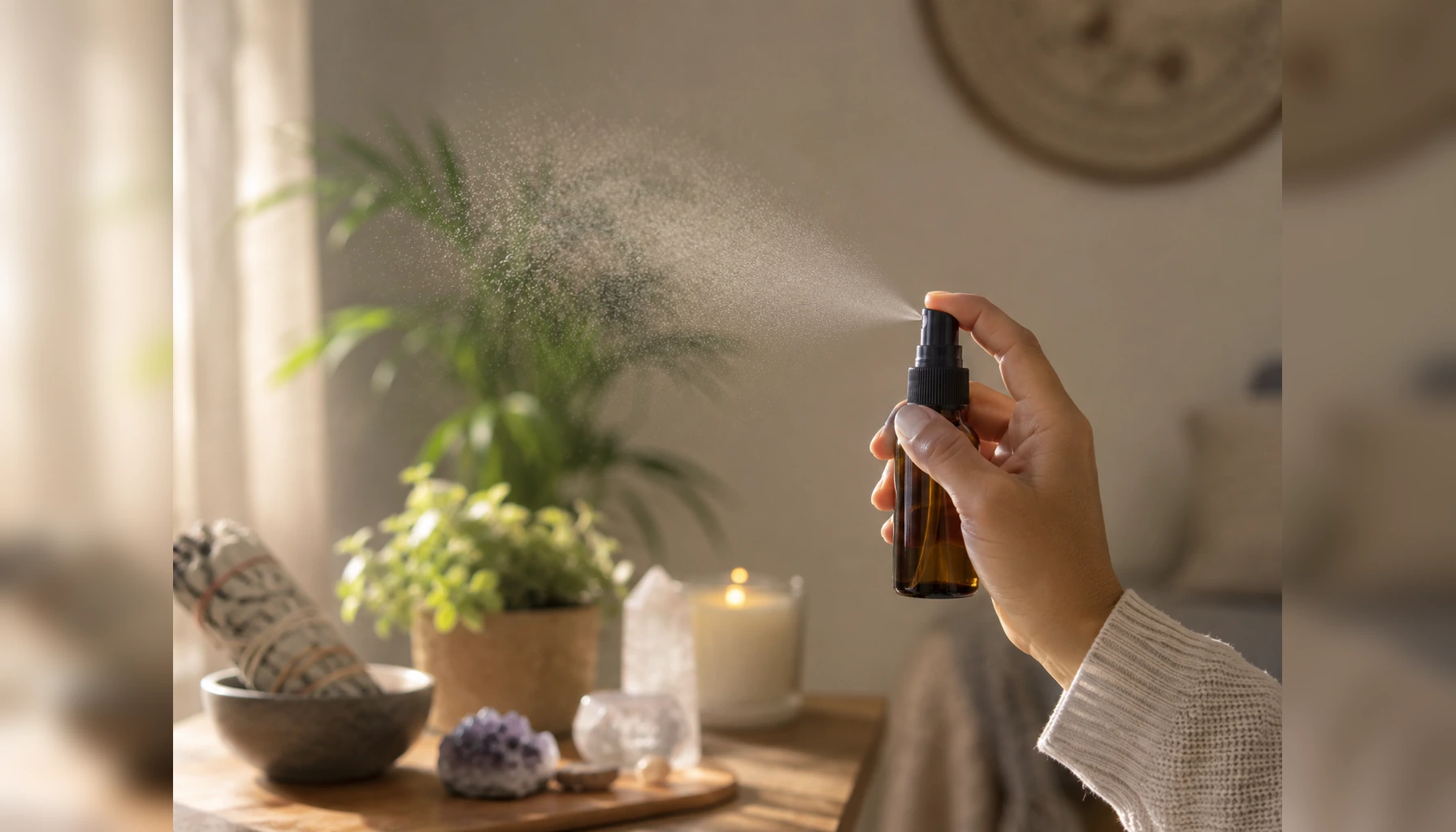 Smudging spray used as a smoke-free alternative for cleansing a home