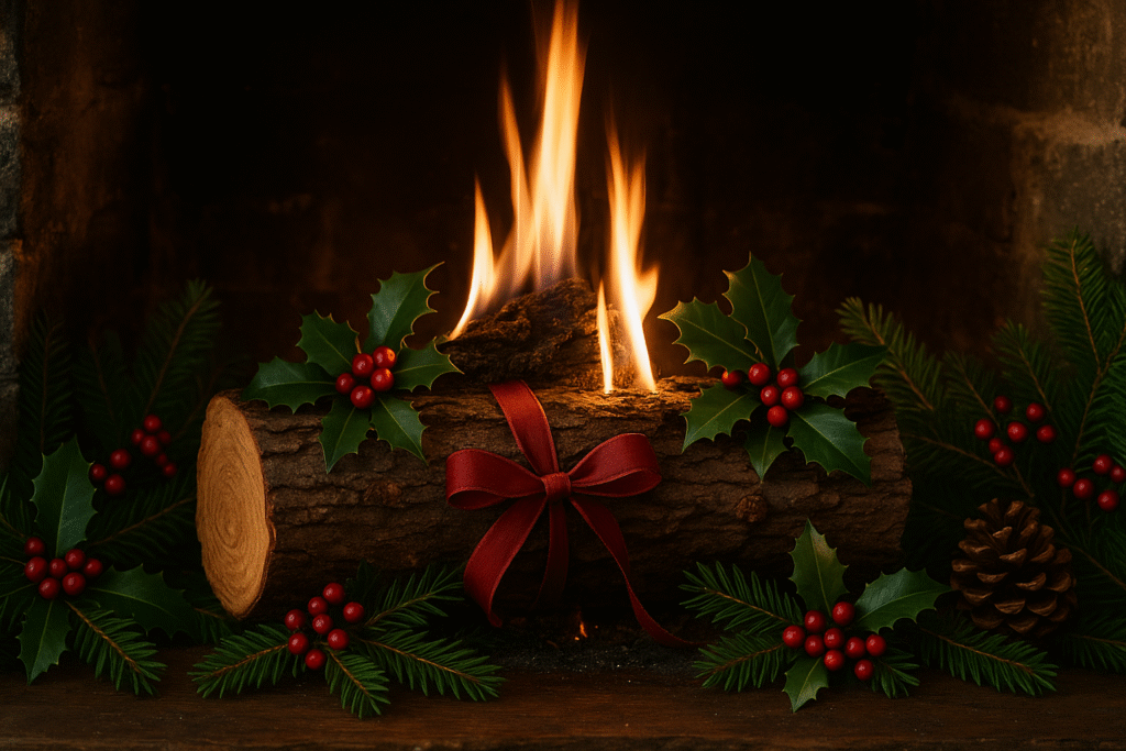 Yule Log on a fire burning