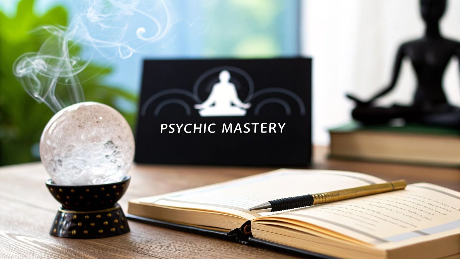 Psychic Abilitys banner next to a crystal ball and notebook