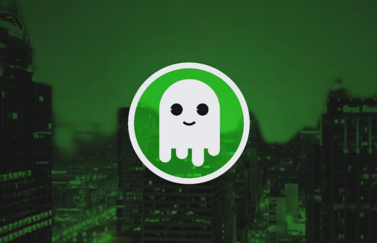 Ghost Bros logo, green background with ghost
