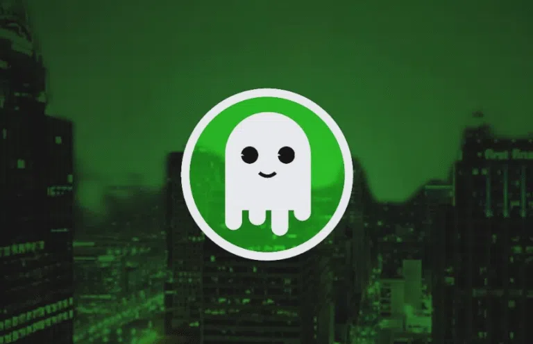 Ghost Bros logo, green background with ghost