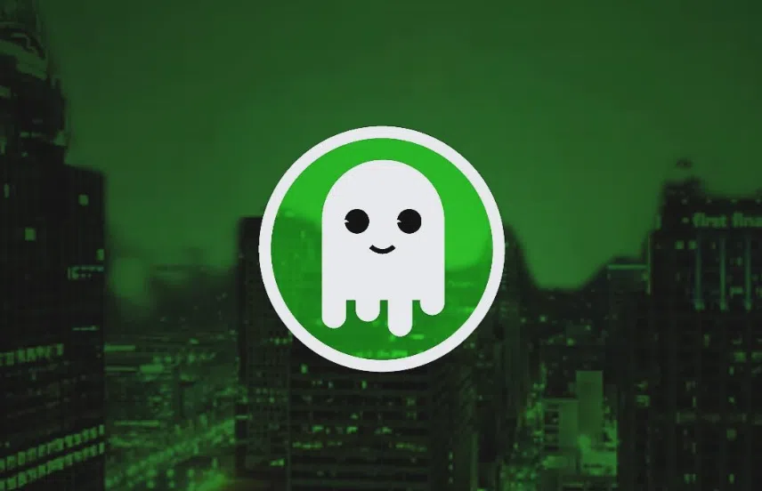Ghost Bros logo, green background with ghost