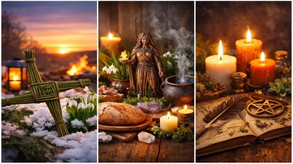 3 images of imbolc traditions explaining what imbolc is
